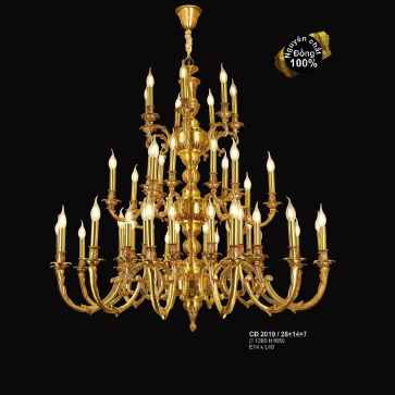 CĐ 2019/28+14+7: Chùm đồng 49 tay  - KT: Ø1280mm x H1650mm -  Đèn chân E14 x 49 bóng