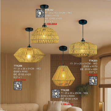 TTK202:  Đèn thả đơn LED - KT: Ø300mm x H170mm - Đèn E27 x 1 bóng