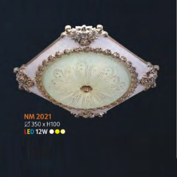 NM 2021 LED: Đèn ốp trần LED chao thủy tinh vuông - KT: 350mm x 350mm x H100mm - Đèn LED 12W đổi 3 màu