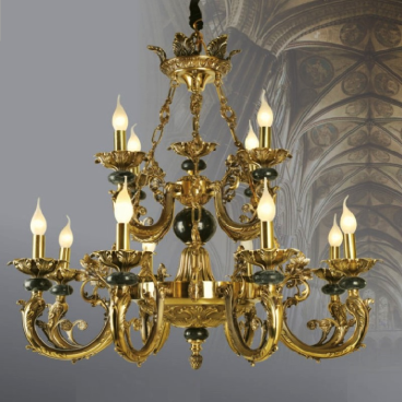 S - CĐ 2028/8+4: Đèn chùm đồng 12 tay - KT: Ø830mm x H880mm - Bóng đèn chân E14 x 12 bóng