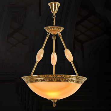 HF - TĐ - 204: Đèn thả đồng chao đá - KT: Ø500mm x H560mm + 450mm - Đèn chân E27 x 3 bóng