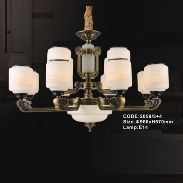 CODE: 2059/8+4: Đèn chùm 12 tay chao thủy tinh - KT: Ø960mm x H570mm - Bóng đèn E14 x 12 bóng