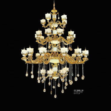 S - CY  2068/5+15+10+5:  Đèn chùm nến, chao đá  35 tay -  KT: Ø1500mm x H1800mm - Bóng đèn chân E14 x 35 bóng