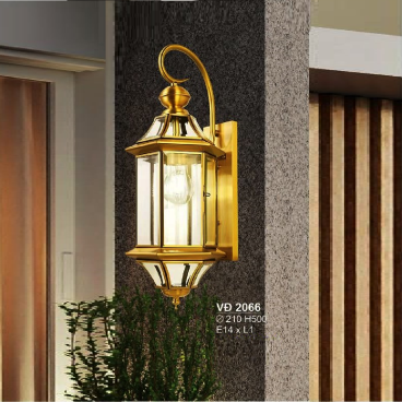 SN - VĐ 2066: Đèn gắn tường ngoài trời đồng - KT: Ø210mm x H500mm - Bóng đèn E14 x 1 bóng