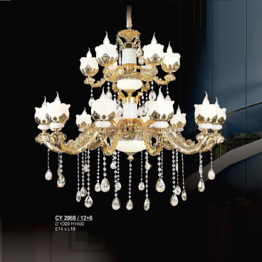S - CY 2069/12+6: Đèn chùm nến 18 tay - KT: Ø1000mm x H1400mm - Bóng đèn E14 x 15 bóng + Đèn LED