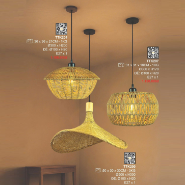 TTK204:  Đèn thả đơn LED - KT: Ø300mm x H200mm - Đèn E27 x 1 bóng