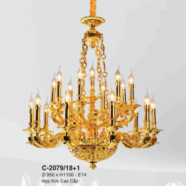 E - C - 2079/18+1: Đèn chùm nến 19 tay - KT: Ø950mm x H1100mm - Bóng đèn nến E14 x 19 bóng