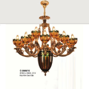 E - C - 2088/15: Đèn chùm 15 tay chao thủy tinh - KT: Ø950mm x H800mm - Bóng đèn E14