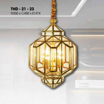 THD - 21 - 23: Đèn thả đồng - KT: W350mm x H450mm - Bóng đèn E14 x 4 bóng