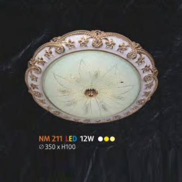 NM 211 LED: Đèn ốp trần LED chao thủy tinh - KT: Ø350mm x H100mm - Đèn LED 12W đổi 3 màu