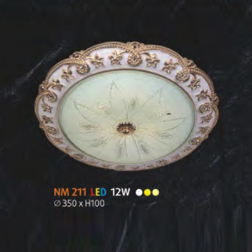 NM 211 LED: Đèn ốp trần LED chao thủy tinh - KT: Ø350mm x H100mm - Đèn LED 12W đổi 3 màu
