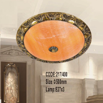 CODE: 217/400: Đèn áp trần đồng chao đá - KT: Ø400mm - Bóng đèn E27 x 3 bóng