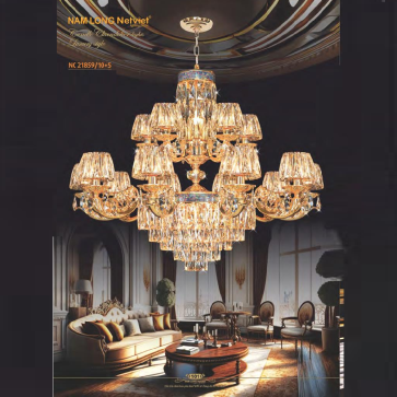 NC21859/10+5: Đèn chùm Phale 15 tay - KT: Ø1000mm x H800mm +500mm -  Bóng đèn chân E14 x 23 bóng