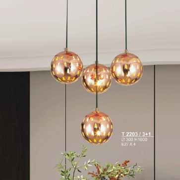 T2203/3+1: Đèn thả 4 bóng - KT: Ø300mm x H1000mm - Bóng đèn E24 x 4