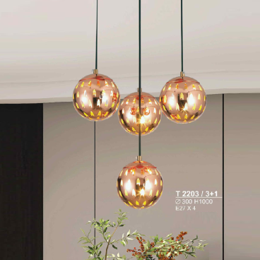 T2203/3+1: Đèn thả 4 bóng - KT: Ø300mm x H1000mm - Bóng đèn E24 x 4