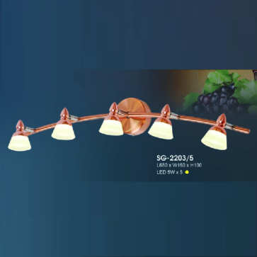 HF - SG - 2203/5: Đèn rọi gương/tranh 5 bóng - KT: L680mm x W160mm x H100mm - Đèn LED 5W x 5 ánh sáng vàng