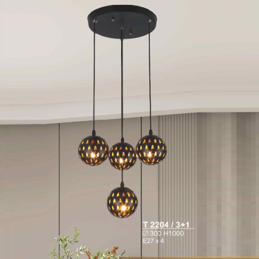 T2204/3+1: Đèn thả 4 bóng - KT: Ø300mm x H1000mm - Bóng đèn E24 x 4