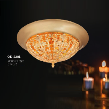 HF - OĐ 220L: Đèn ốp trần đồng - KT: Ø560mm x H220mm - Bóng đèn chân E14 x 3 bóng