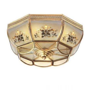 NM 2211A: Đèn ốp trần đồng chao thủy tinh - KT: Ø320mm x H130mm - Bóng đèn E27 x 3 bóng