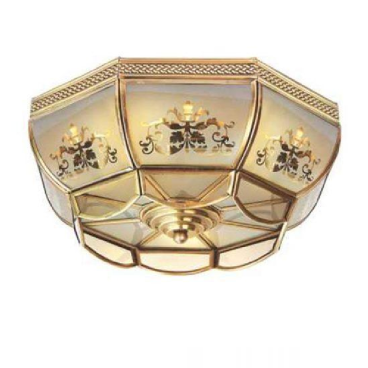 NM 2211A: Đèn ốp trần đồng chao thủy tinh - KT: Ø320mm x H130mm - Bóng đèn E27 x 3 bóng