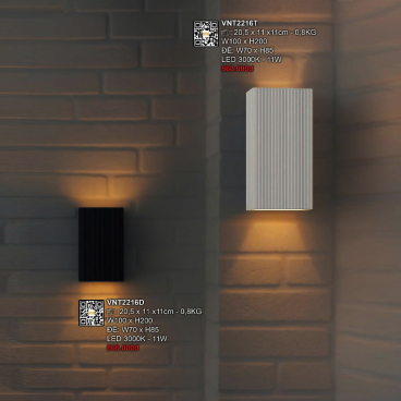 VNT 2216T: Đèn vách LED vỏ trắng - KT: W100mm x H200mm - Đèn LED 11W ánh sáng vàng 3500K