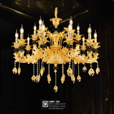 CNQT - 222: Đèn chùm nến 15 tay - KT: Ø900mm x H1200mm - Bóng đèn nến chân E14 x 15 bóng