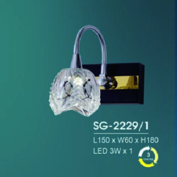 HF - SG - 2229/1: Đèn rọi gương/tranh - KT: L150mm x W60mm x H180mm - Đèn LED 3W ánh sáng đổi 3 màu