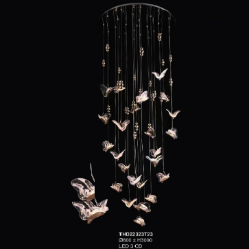 35 - THD22323T23: Đèn thả dây LED chao hình bướm - KT: Ø800mm x H3000mm - Đèn LED đổi 3 màu