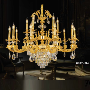 CNQT - 224: Đèn chùm nến 15 tay - KT: Ø900mm x H1000mm - Bóng đèn chân E14 x 15 bóng