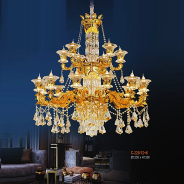 E - C - 228/12+6: Đèn chùm Phale nến 18 tay - KT: Ø1200mm x H1350mm - Bóng đèn E14 x 18 bóng