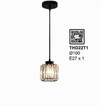 THD22T1: Đèn thả đơn chao thủy tinh - KT: Ø100mm - Đèn E27 x 1 bóng