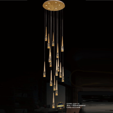 CODE: 2301/16: Đèn thả 16 thanh LED - KT: Ø600mm x H3000mm - Đèn LED 66W đổi 3 màu