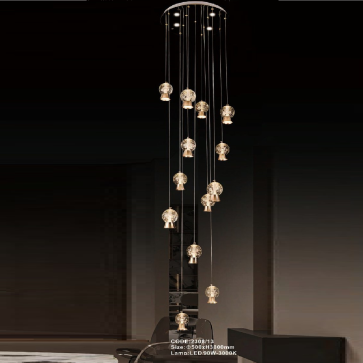 CODE: 2308/13: Đèn thả 13 chao  LED - KT: Ø500mm x H3000mm - Đèn LED 90W ánh sáng vàng 3000K