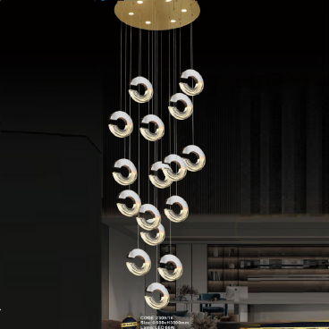 CODE: 2309/16: Đèn thả 16 vòng đèn LED - KT: Ø600mm x H3000mm - Đèn LED 66W ánh sáng đổi 3 màu