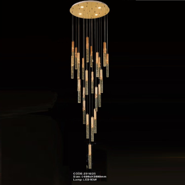 CODE: 2316/25: Đèn thả 25 thanh Phale LED - KT: Ø600mm x H3000mm - Đèn LED 93W đổi 3 màu