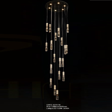 CODE: 2319/19: Đèn thả 19 thanh Phale LED - KT: Ø600mm x H3000mm - Đèn LED 132W ánh sáng vàng 3000K