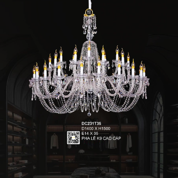 DC231T35: Đèn chùm Phale nến 35 tay - KT: Ø1400mm x H1500mm - Bóng đèn nến E14 x 35 bóng