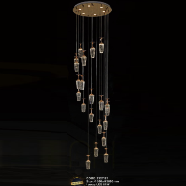 CODE: 2327/21: Đèn thả 21 thanh Phale đèn LED - KT: Ø600mm x H3000mm - Đèn LED 81W đổi 3 màu