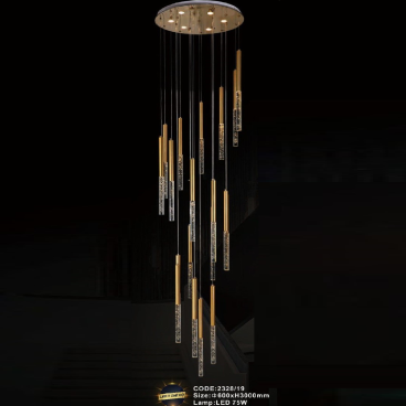 CODE: 2328/19: Đèn thả 19 Thanh Phale LED - KT: Ø600mm x H3000mm - Đèn LED 75W ánh sáng đổi 3 màu