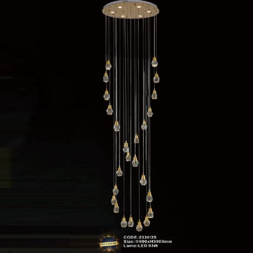 CODE: 2330/25: Đèn thả 25 chao Phale đèn LED - KT: Ø600mm x H3000mm - Đèn LED 93W đổi 3 màu