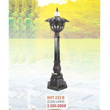 NVT 233B: Đèn trụ sân vườn hợp kim Sơn màu đen