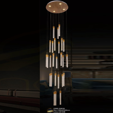 CODE: 2350/28: Đèn thả 28 thanh Phale đèn LED - KT: Ø600mm x H3000mm - Đèn LED 92W đổi 3 màu