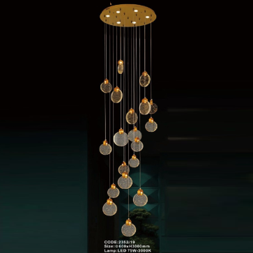 CODE: 2352/19: Đèn thả 19 thẻ Phale đèn LED - KT: Ø600mm x H3000mm - Đèn LED 75W ánh sáng vàng 3000K