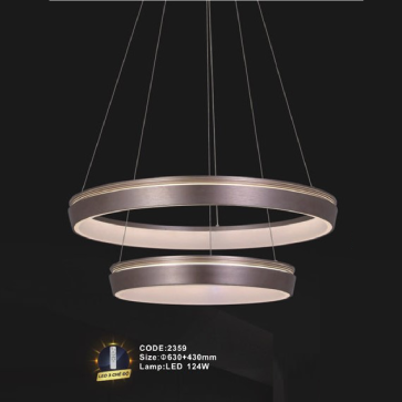 CODE: 2359: Đèn thả 2 vòng LED - KT: Ø630mm + Ø430mm -  Đèn LED 124W ánh sáng đổi 3 màu