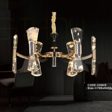 CODE: 2366/6: Đèn thả LED phale khối 6 tay - KT: Ø780mm x H450mm - Đèn LED 72W ánh sáng vàng 3000K