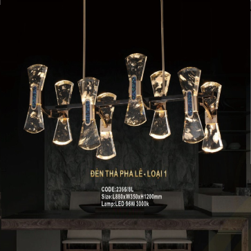 CODE: 2366/8L: Đèn đèn thả LED phale khối - KT: L800mm x W350mm x H1200mm - Đèn LED 96W ánh sáng vàng 3000K
