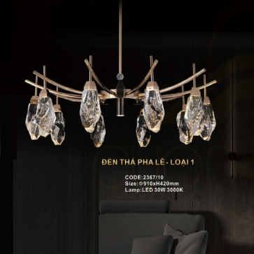 CODE: 2367/10: Đèn thả LED Phale khối 10 tay - KT: Ø910mm x H420mm - Đèn LED 30W ánh sáng vàng 3000K