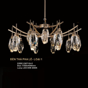 CODE: 2367/10+5: Đèn thả LED Phale khối 15 tay - KT: Ø950mm x H590mm - Đèn LED 45W ánh sáng vàng 3000K