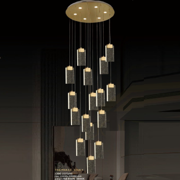 CODE: 2373/16: Đèn thả16 thẻ Phale đèn LED - KT: Ø600mm x H3000mm - Đèn LED 114W ánh sáng vàng