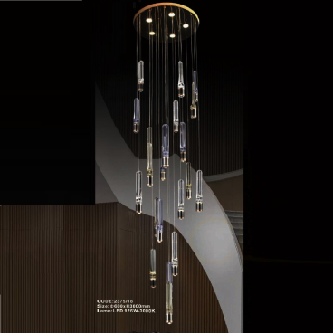 CODE: 2375/18: Đèn thả 19 thanh Phale LED - KT: Ø600mm x H3000mm - Đèn LED 126W ánh sáng vàng 3000K